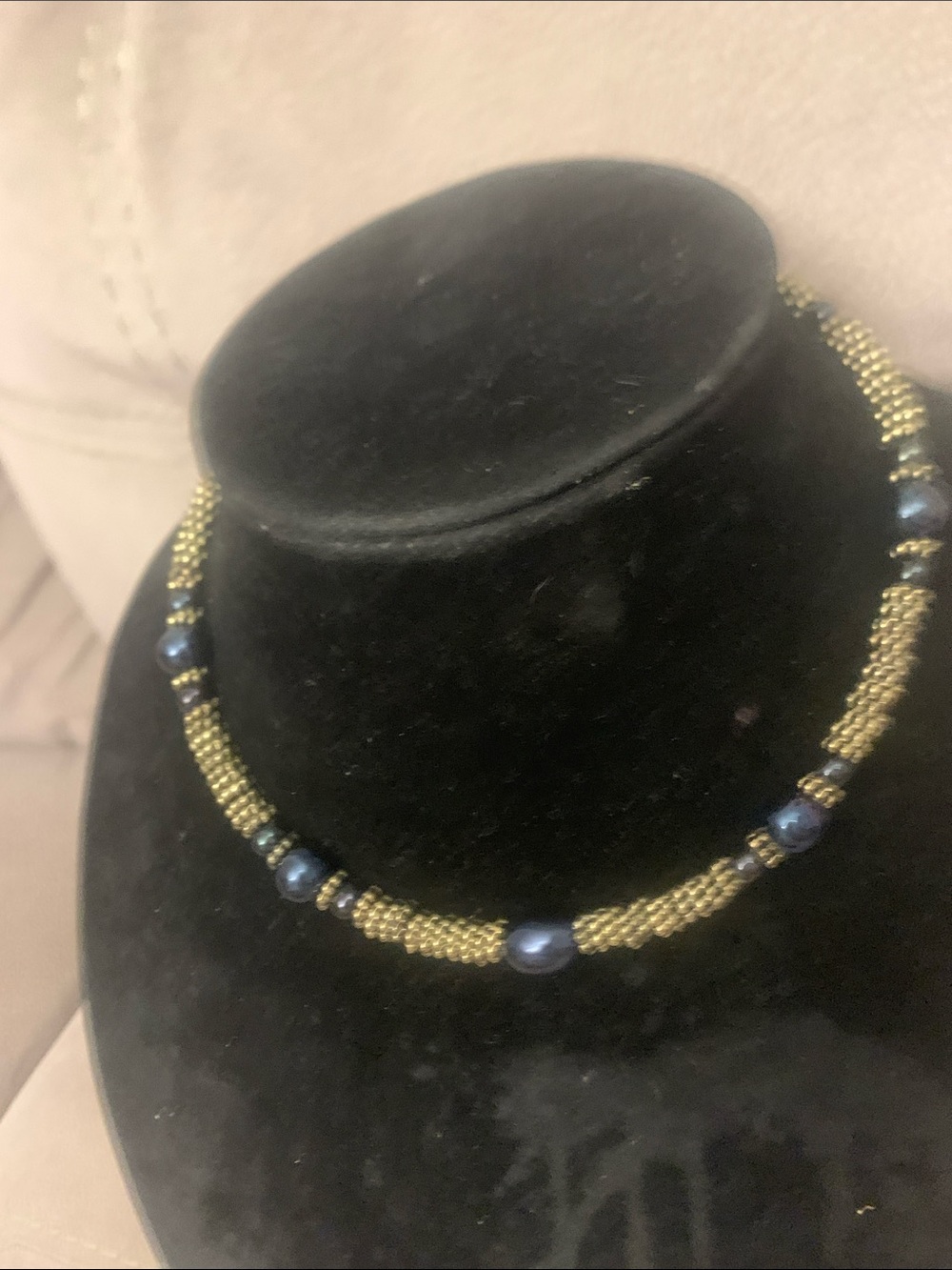 Vintage NapierGold and Navy Beaded Choker Necklace